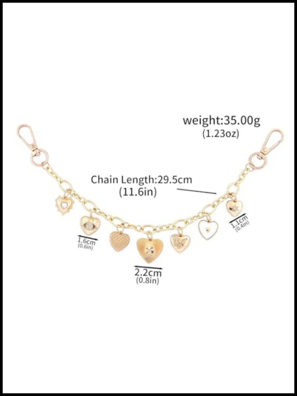 Gold Purse Charm Chain with Heart Charms - Bag Keychain Accessory for Women